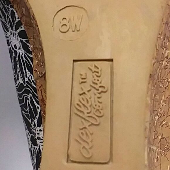 Dexflex Comfort Black and White Floral Wedge with Cork Look Heels 8W - Picture 9 of 10